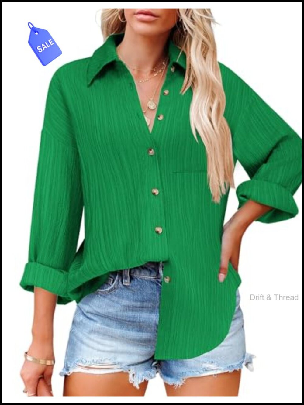 Women's Textured Button Down Blouse Long Sleeve V-Neck Dressy Casual Work Top